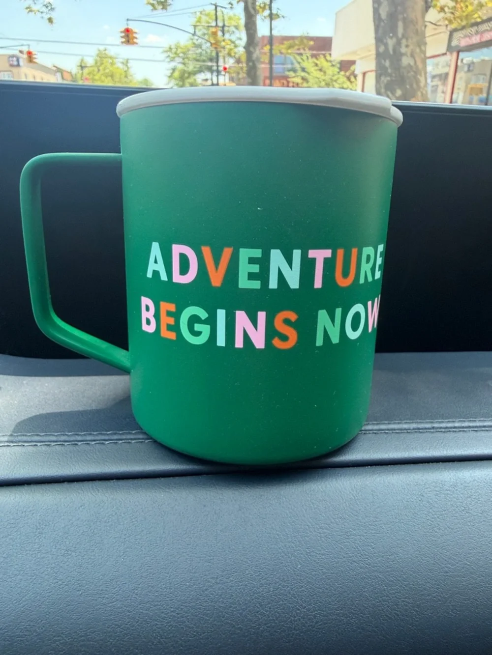 Starbucks Green Adventure Begins Now Mug with Multicolor Lettering